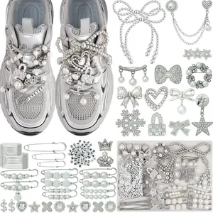 DoDoBeads 332 Pcs Junk Socks Charms Kit, Silver Shoe Charms for Sneakers, Pearl and Rhinestone Sock Charm with Safety Pins, DIY Accessories for Decorating and Personalizing Socks