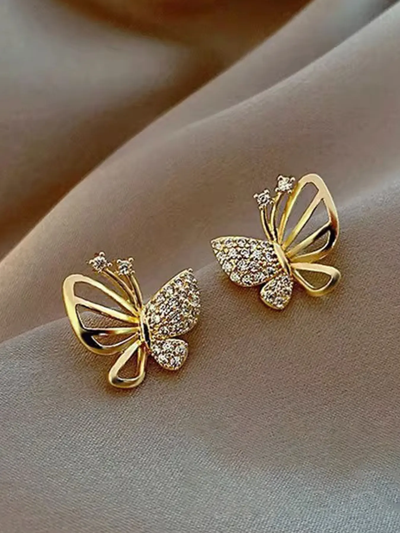 Elegant Zircon Butterfly Earrings, Stud Earrings, Asymmetric Design, Fashionable Simple Style, Women's Daily Commute Jewelry, Versatile Earings, Ear Studs