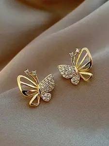 Elegant Zircon Butterfly Earrings, Stud Earrings, Asymmetric Design, Fashionable Simple Style, Women's Daily Commute Jewelry, Versatile Earings