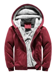 Men's Fall Winter Fleece Lined Hooded Solid Color Jacket, Sporty Casual Sweatshirt, Thickened Hoodie for Men, Comfortable Open Front Cardigan, Soft Fleece