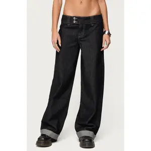 Edikted Women's Cuffed Low Rise Straight Leg Jeans