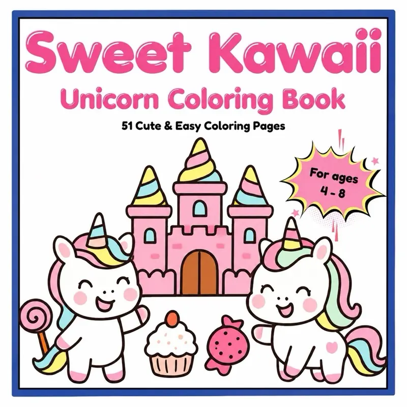 Sweet Kawaii Unicorn Coloring Book for Kids Ages 4-8 | Cute & Easy Coloring Pages