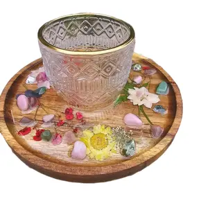 Floral Crystal Altar Tray with Glass Tealight Holder Real Dried Flowers & Crystals Botanical Resin Decor for Home Decor