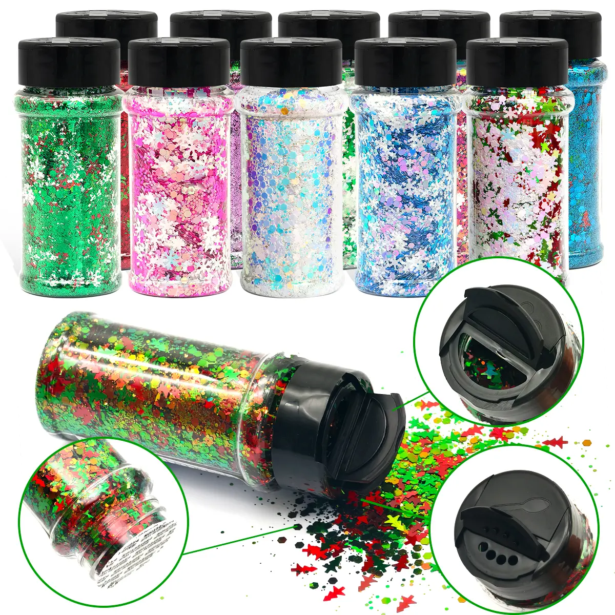 Holographic Chunky Glitter 24-Colors Craft Glitter for DIY Resin Crafts Slime Tumbler Jewelry Making，Cosmetic Glitter for Body Nail Face Eye Hair Nail Lip Makeup Festival Party Shimmer Multi color Christmas holiday Glitter