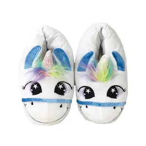 Fashion Culture Women's Rainbow Unicorn Plush Slippers, Small/Medium  Slide Girl Comfort winter slipper plush fleece Flipflop Walking Shoes