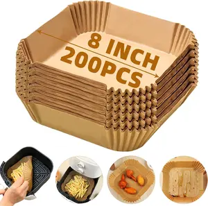 200PCS 8 Inch Square Air Fryer Liners Disposable Non-Stick Waterproof Parchment Paper for 2-5QT Air Fryer BPA-Free Heat Proof