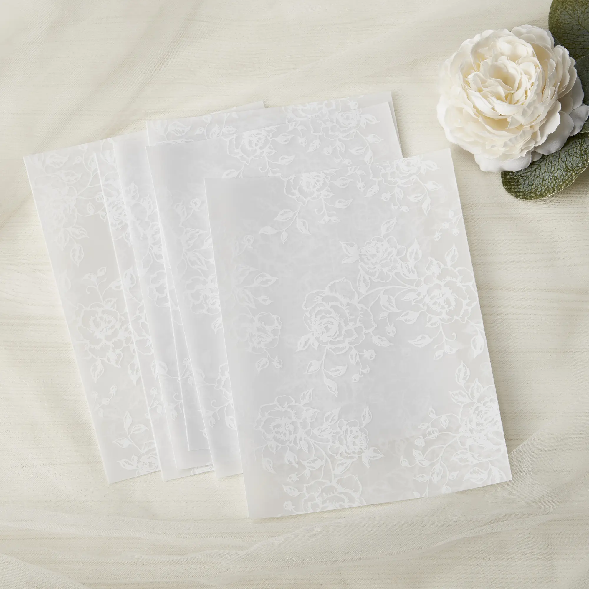 100 Pack Pre-Folded Vellum Jackets for 5x7 Invitations – Elegant Gift Wrapping Paper – White Design – Perfect for Weddings, Arts & Crafts