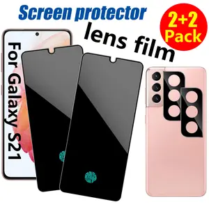 [2+2 Pack] Tempered Glass Privacy Screen Protector for Samsung Galaxy S21 6.2 inch, Anti-Spy,Support Fingerprint ID Friendly, Scratch Resistant Suitable,Case Friendly With Camera Lens Protector