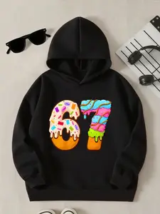 New Spring And Autumn Children's Clothing, Boys And Girls' Creative Hooded Sweatshirts, Doughnut Ice Cream 67 Digital Print Tops, Trendy And Casual Fashionable Daily Wear That Is Versatile And Suitable For All Occasions, Ideal Gift Choice