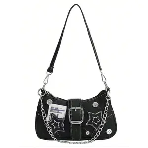 Women's Y2k Style Star Design Chain Strap Shoulder Bag, Fashionable Chain Decorated Crossbody Bag for Daily Used, Casual Trendy Versatile Daily Commuting Bag