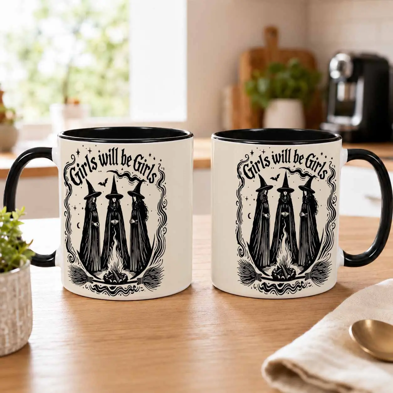 Witchy Girls Will Be Girls Mug (11oz/15oz)  Mystical Boho Witchcraft Aesthetic Print  Durable Ceramic Coffee Cup  Perfect For Halloween Party Decor  Morning Brews  Wiccan Enthusiast Gifts  Witchy Office Desk Decor  Cozy Autumn Nights