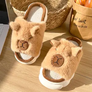 Women's Cute Kapibala Linen Slippers for Four Seasons Home Furnishings Indoor Home Furnishings Slippers Footwear Slide Walking Shoes Flipflop
