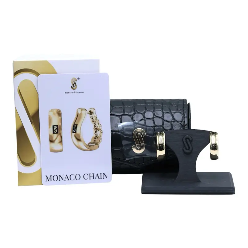 10KT Gold Monaco Chain Plain Hoops - Size 6.5