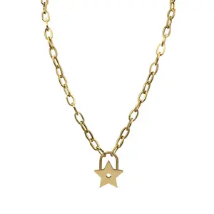 N006:Stainless Steel Star Pendant Chain Necklace For Women And Men, Color Not Fade, Waterproof