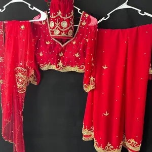 Handcrafted Nepali Bridal Sari Set: Embroidered Weeding Ensemble