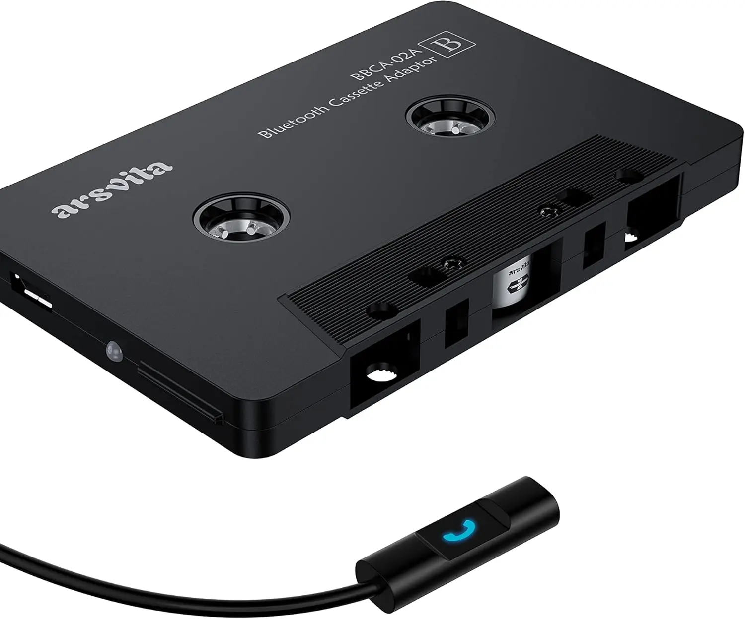 Bluetooth.Cassette to Aux Adapter for Car, Tape Audio Adapter, HandsFree Call, Charcoal Black
