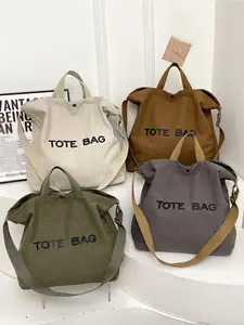 Women's Fashionable Letter Print Nylon Canvas Tote Bag, Foldable Zipper Closure, Multifunctional Lightweight, Perfect for Vacation, Casual, Shopping, Street Style