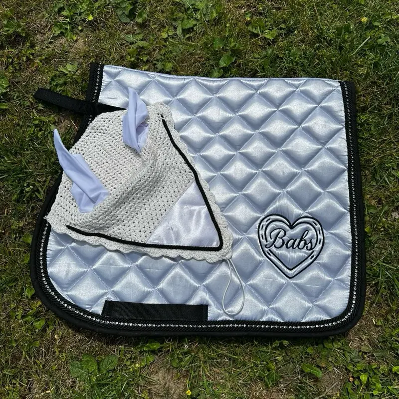 Satin Dressage Saddle Pad Set with Fly Bonnet and Velcro Boots