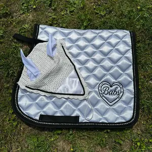 Satin Dressage Saddle Pad Set with Fly Bonnet and Velcro Boots