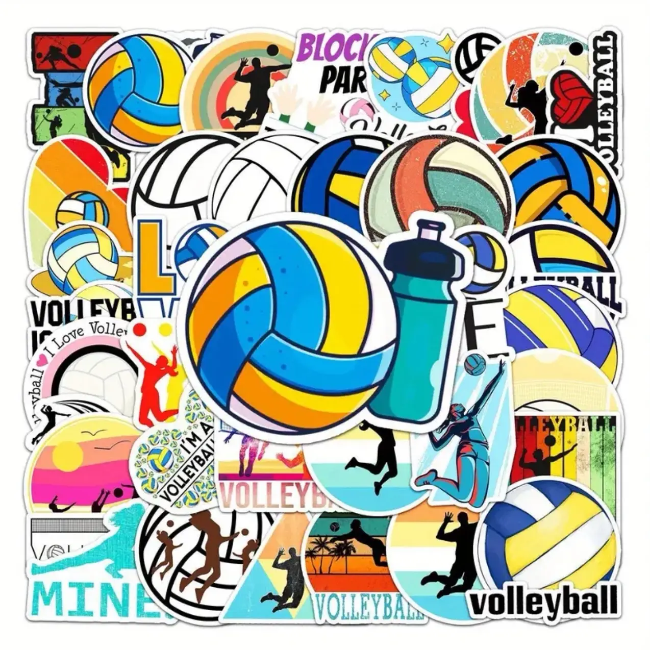50 Pack of Volleyball Sports Stickers and Decals - Waterproof, Removable and Fade Resistant - No Duplicates