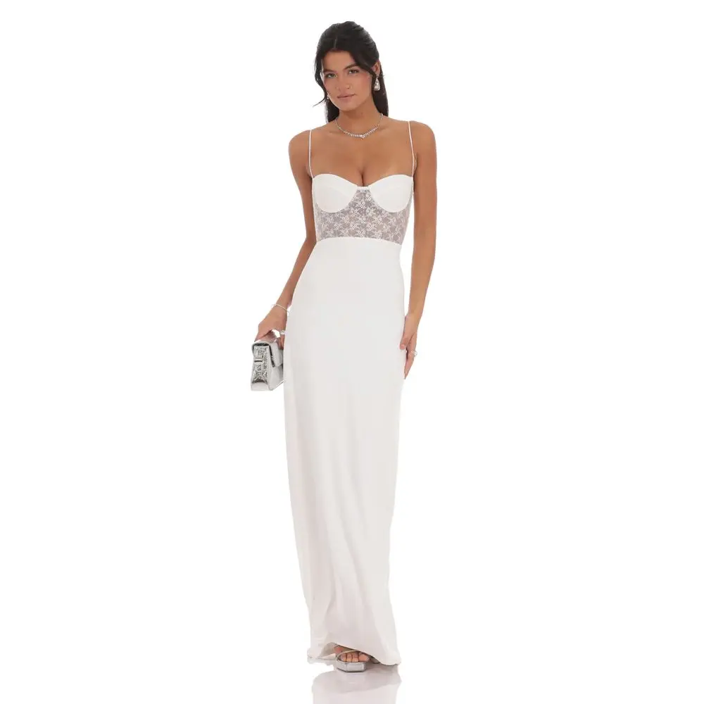 Shimmer Lace Cutout Maxi Dress in White - TikTok Shop