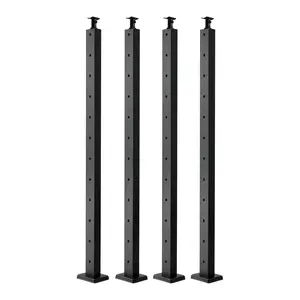 VEVOR 4-Pack Cable Railing Post, 42x1x2 In Horizontal-Hole Deck Railing Post with Pre-Drilled Holes, Stainless Steel Cable Rail Post with Horizontal and Curved Bracket, Black, 4JZLGZXHS106REP67001V0
