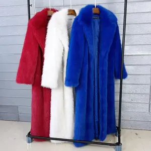Long Faux Fur Coat Women Autumn Winter Large Jacket Overcoat White Turn Down Collar Pockets Thick Coat Warm Jackets Maxi Coats