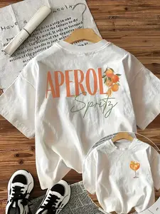 Women's Aperol Spritz Graphic T-Shirt, Casual Round Neck Half Sleeve Top, Loose-Fitting Summer Wear, Comfortable Daily Fashion, Womenswear