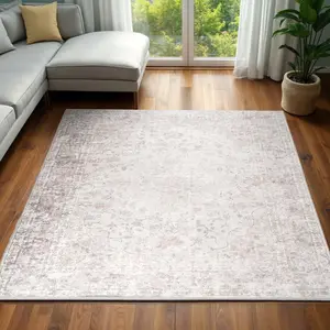 Beige Large Soft Non Shedding Area Rug,Boho Vintage Faux Wool Non-Slip Low Pile Rug for Living Room, Bedroom, Kids Room, or Home Office, Machine Washable Indoor Carpet,5x7,6x9,8x10 Feet