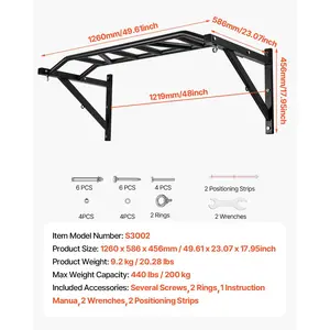 VEVOR Pull Up Bar, Multi-Grip Wall Mounted Pull Ups, 50 in Width Multifunctional Chin Up Training Station, Heavy Duty Steel Upper Body Workout Bars with Hangers, 440 lbs Weight Capacity, for Home Gym