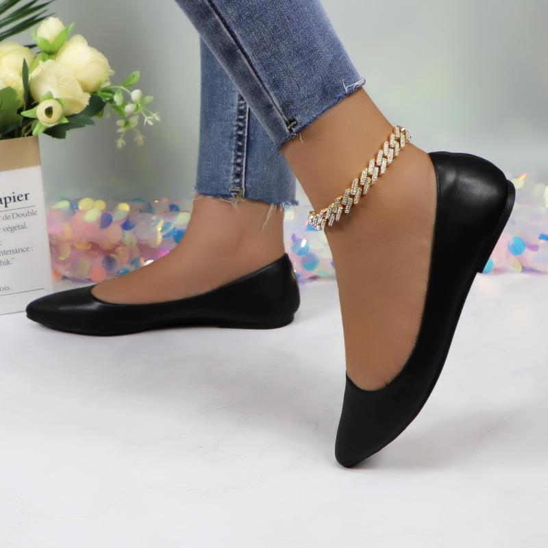 Women's PU Leather Pointed Toe Ballet Flats Solid Color Elegant Breathable Plain Flat Walking Shoes Comfortable Lightweight Non-slip Soft Slip-on Casual Girl Ballerina Footwear for Work Office Daily Wear DB