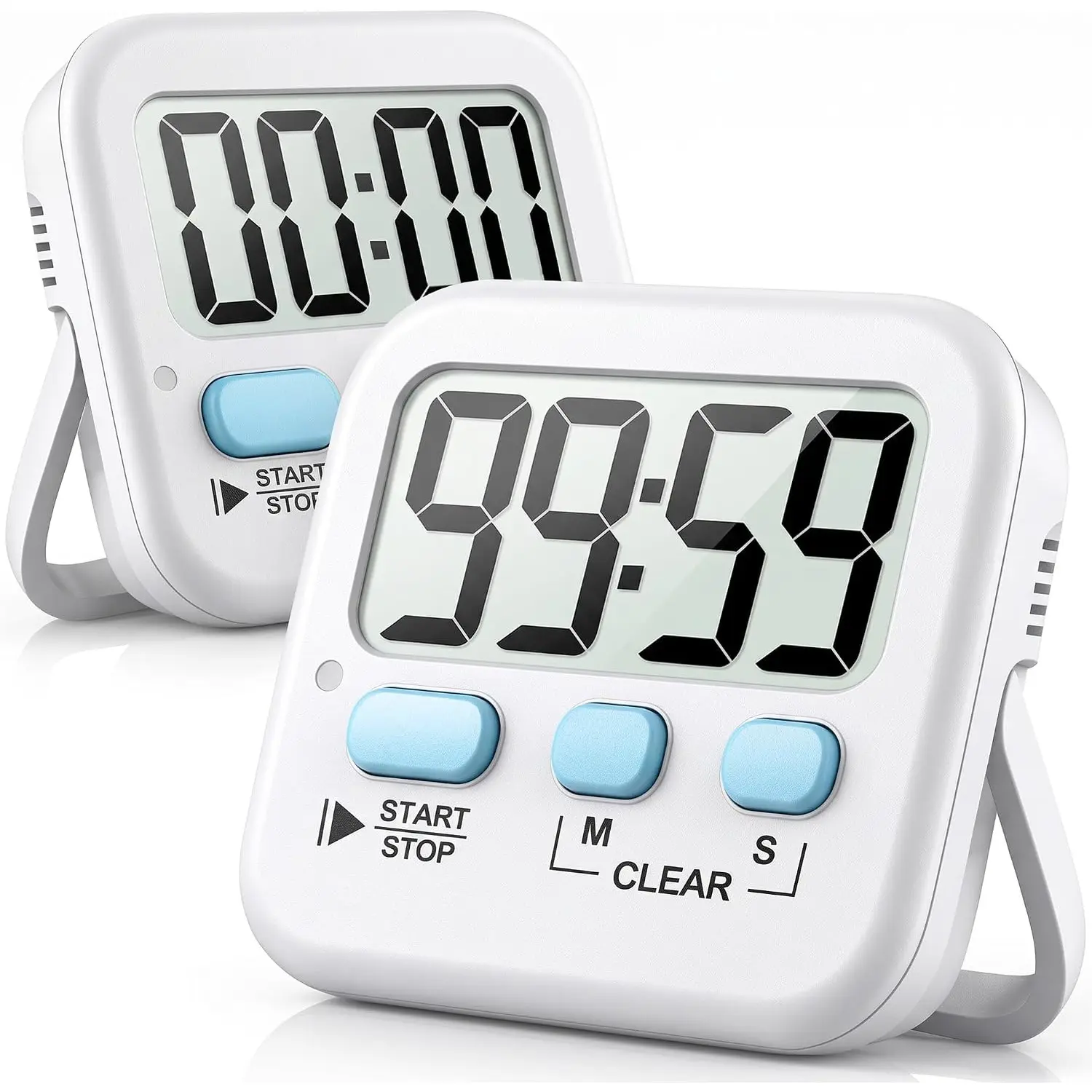 2 Pack Digital Kitchen Timer, Count Up & Count Down Timer with Large LCD Display, Loud Alarm & Silent Flash Mode, Magnetic Back & Kickstand, for Cooking, Classroom, Kids Study