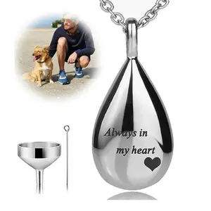Pet Urn Pendant Stainless Steel Teardrop Jewelry Easy To Carry Cat Dog Mourning Supplies Keepsake Necklace Memorial Pet Products