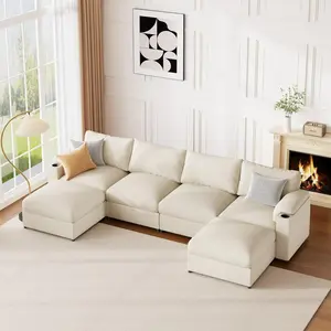 Modular Sectional Sofa Couch for Living Room Chenille Couches Oversized U Shaped Convertible Sleeper Sofa Chaise Detachable Armrest Cushion Cup Holder