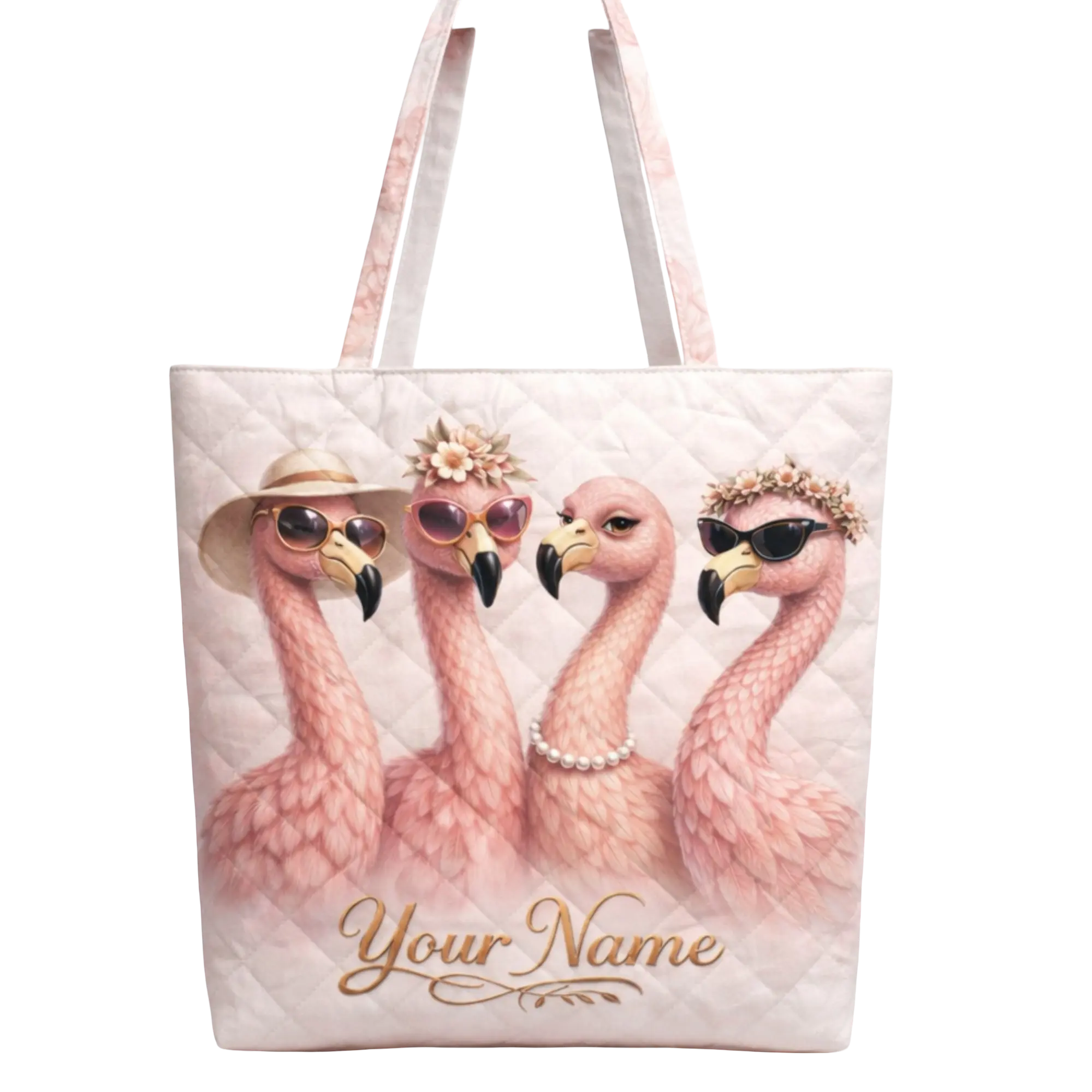 Personalized Flamingo Quilted Tote Bag - Tropical Flamingo Lover Gift Summer Animal Everyday Tote Bag
