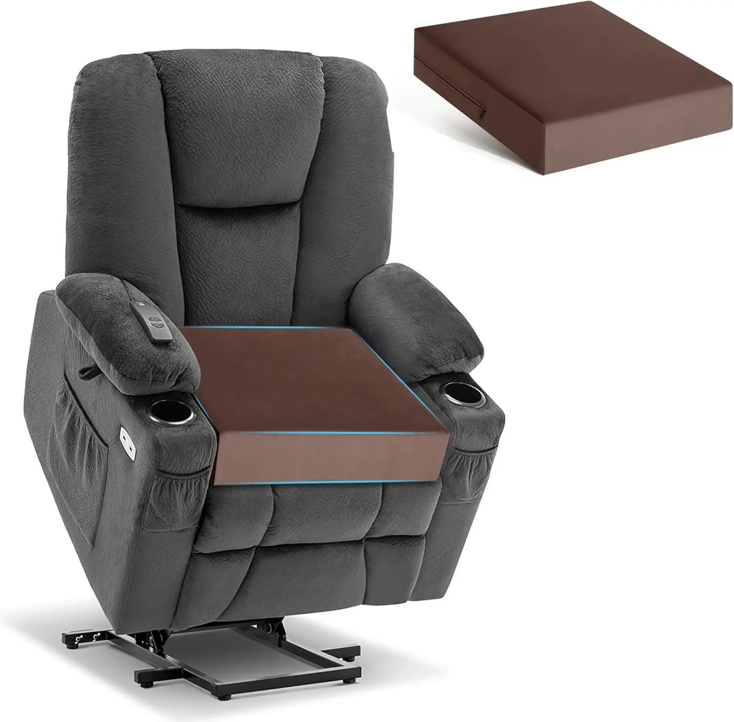Chair Seat Cushions for Recliners Gel Memory   Chair Cushions for Seniors 20 x 20 x 5 Inch Brown