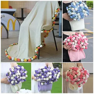Handmade Crochet Flower Blanket Rose Bouquet Sofa Blankets Ramo Tulip Knitting Finished Blanket Mother's Day Gift Manta de rosas