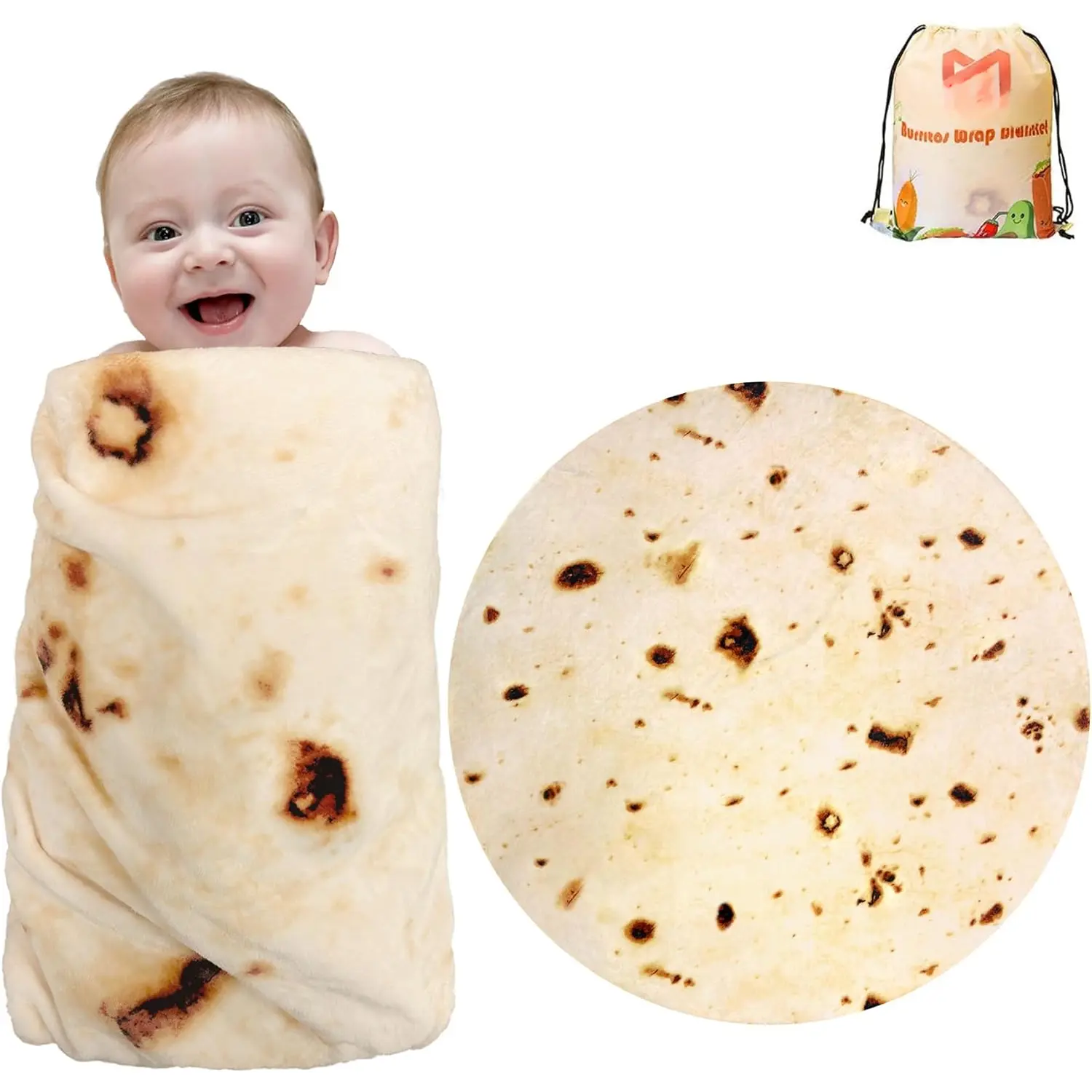 Burritos Tortilla Throw Blanket , Tortilla Swaddle Blanket for  Boy Girl  , 285 GSM Funny Soft Flannel Taco Blanket 36 inch