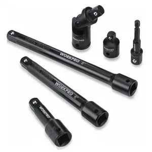 WORKPRO 6-Pack 1/2" Drive Impact Socket Extension Set, Includes 3", 6", 8" Extension Bars, Universal Joint and Socket Adapter, Premium CR-V Steel with Black Phosphate Finish