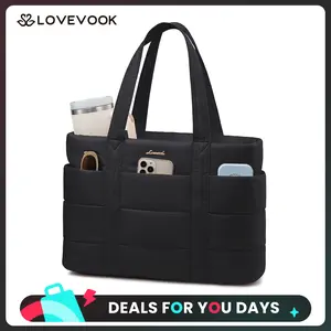 LOVEVOOK Puffer Fashion Tote Bag for Women,Large Multifunctional Work Laptop Bag,Lightweight Travel Shoulder Bag, Multi-pocket Compartment, with Elastic Water Bottle Pocket, Suitable for Multiple Scenarios