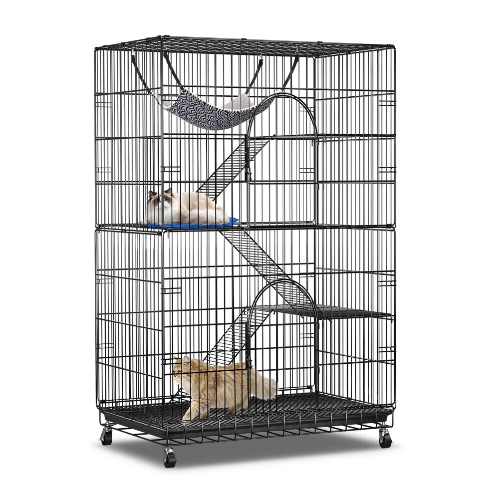 PetCozife Large 4-Tier Cat Durable, Cage Playpen Box Crate Kennel, with 3 Doors, Hammock, Suitable - 35.43"L x 23.62"W x 51.18"H, Black, dealsforyou, summerwins, restock, dealsforyoudays, DFYD