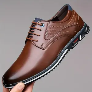 Men's PLUS SIZE PU Leather Solid Casual Shoes - Wear-resistant Non Slip Lace-up - For Men - Suitable for Office & Daily Wear - Gift for Business Professionals(Sheet)