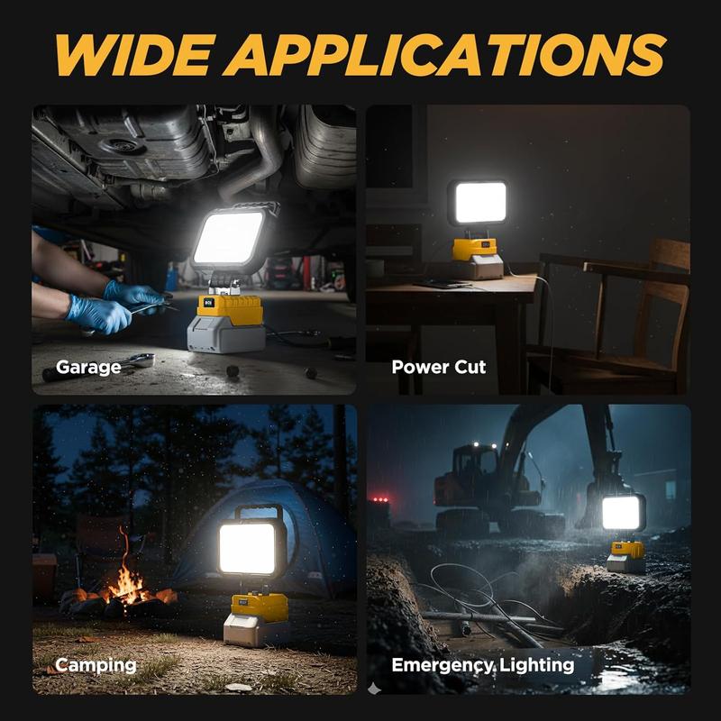 9000 Lumen 35 LED Work Light Compatible with Dewalt 20V Max Battery 78W Cordless Jobsite Flood Light Dual USB-A Charging Ports Bright Portable Outdoor Flashlight Battery Not Included