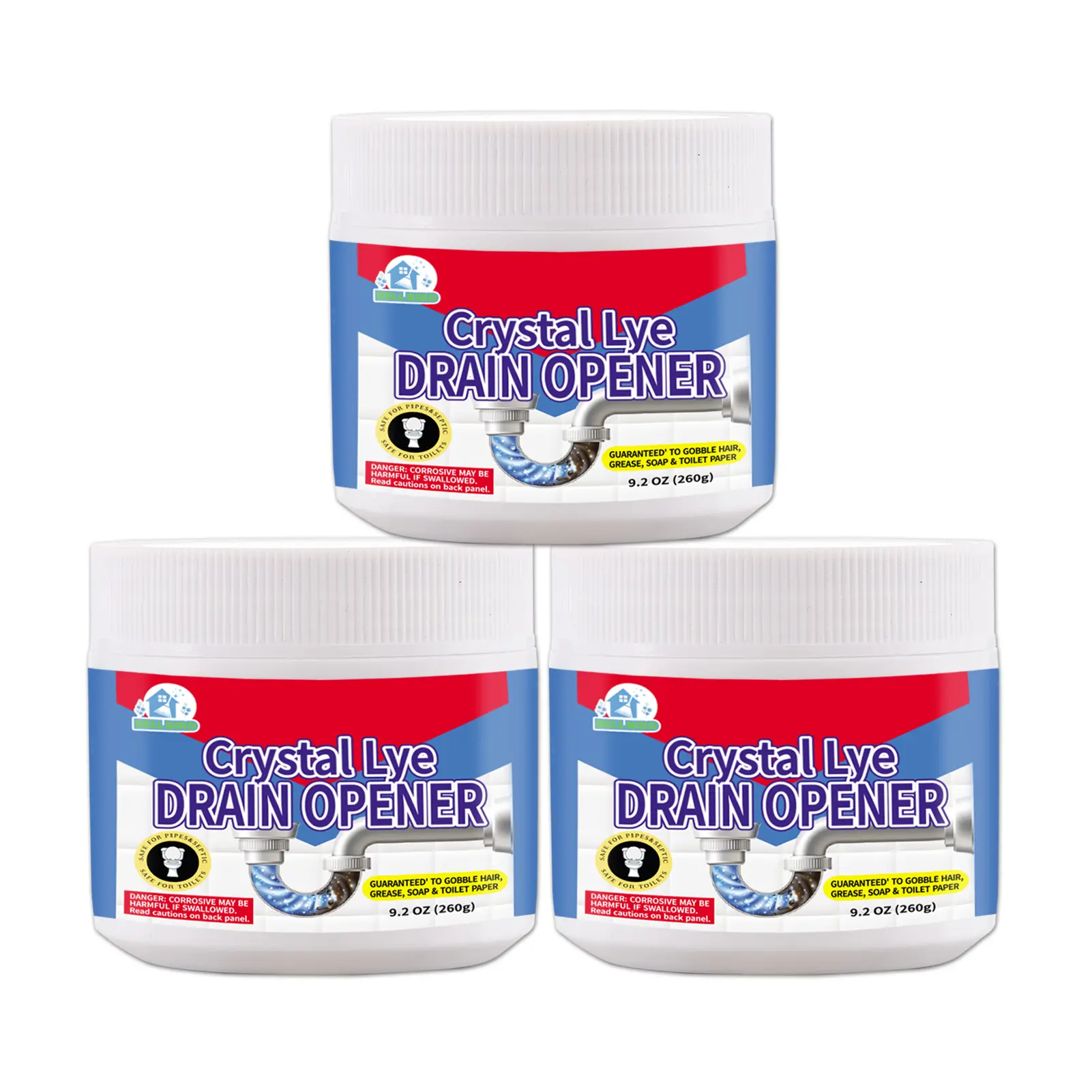 260g,Crystal Lye Drain Opener,Drain flies,Clogged drain,removing sink drain,drain cleaning sink,Water drain cleaning,sewer drain unclogged,drain cleaning equipment,clean drain bathtub, Household clogged pipeline Container Cleaner Plastic Kitchen Soap