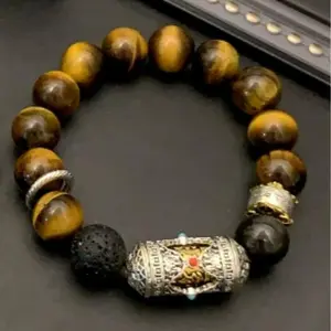 Tiger's Eye Six-Word Mantra Bracelet | Repel Evil and Misfortune | Enlighten the Mind and See One's True Nature | Open the Third Eye