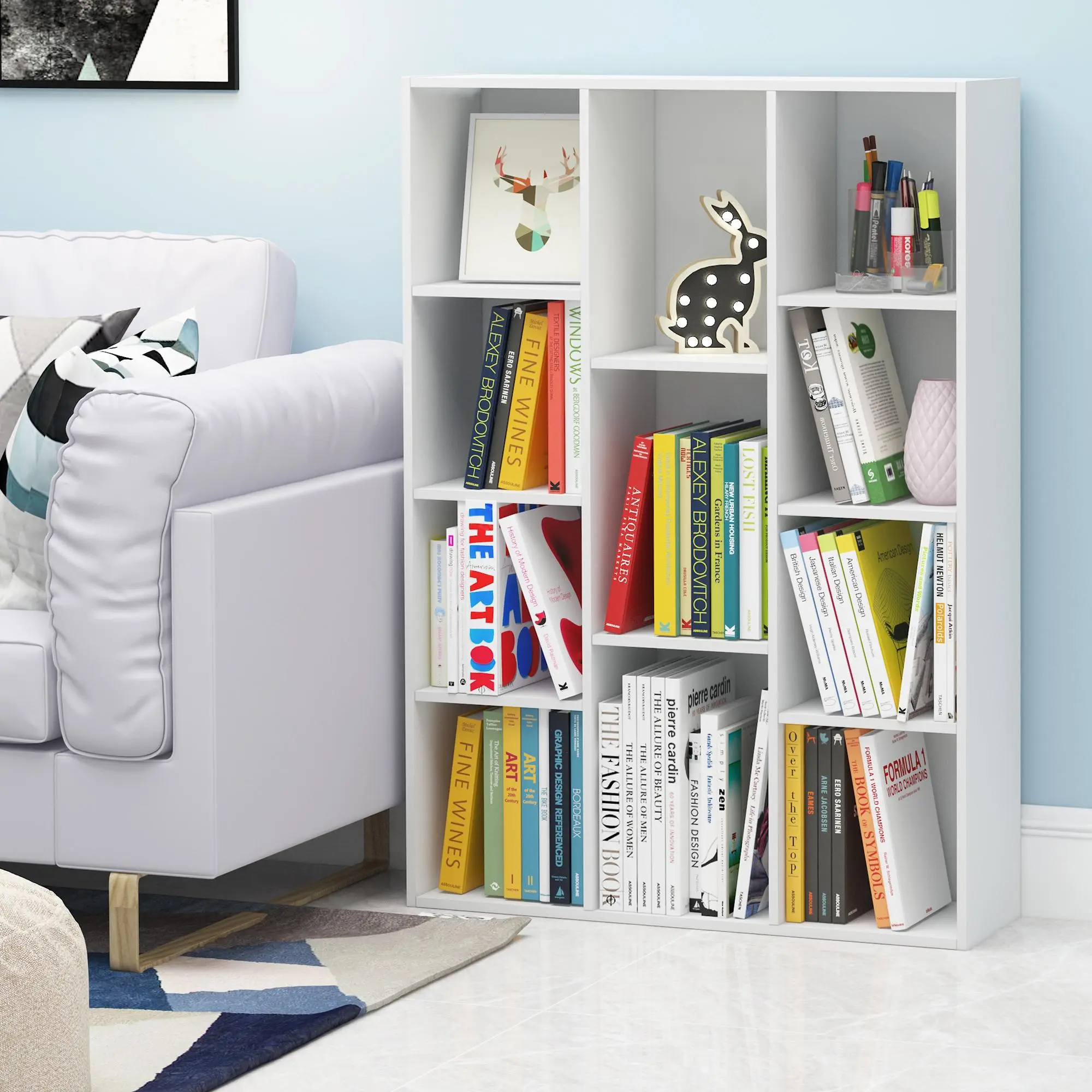 LUDER 11-Cube Reversible Bookshelf Cabinet - Compact, Easy-to-Assemble, Stylish Indoor Storage Racks, 9.4x29.1x41.7in, for Living Room, Home Office, White