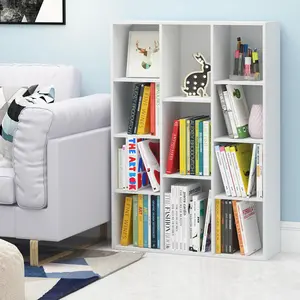 LUDER 11-Cube Reversible Bookshelf - Compact, Easy-to-Assemble, Stylish Indoor Organizer Storage Shelves, 9.4x29.1x41.7in, for Living Room, Home Office, White