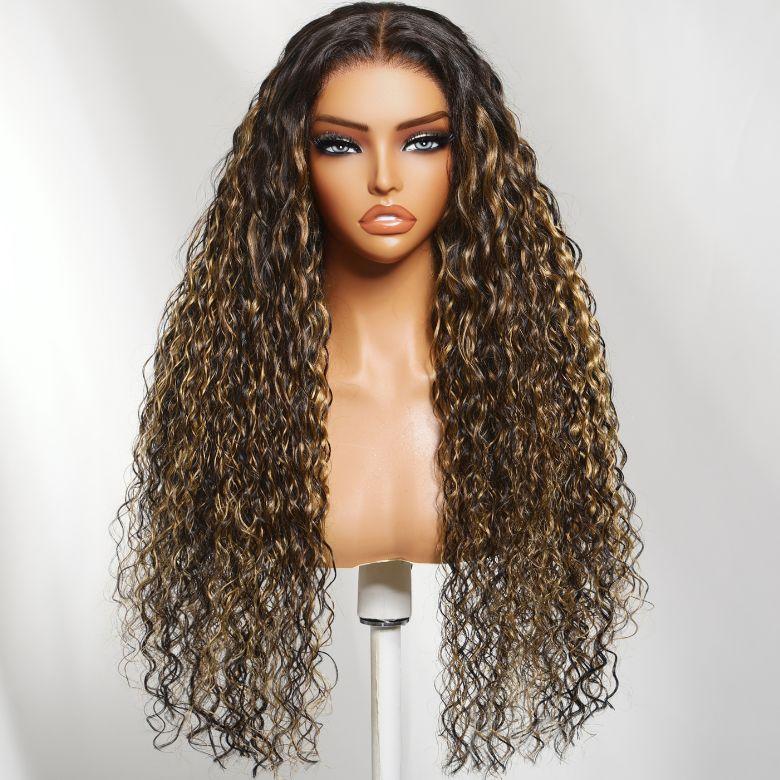 【LIVE SALE】Unice Highlight Balayage Water Wave Wig 7x5 Lace Closure Human Hair Wigs with Drawstring Pre Bleached Knots Glueless Lace Wig