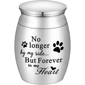1.57 inches Mini Pet Memorial Small Urns for Dog and Cat Ashes, Stainless Steel Cremation Urn, Pet Paw Print Keepsake Urn for Ashes - No Longer by My Side Forever in My Heart