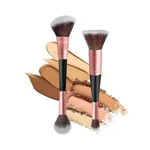 Foundation Brush Makeup Brushes:2 Pcs Double-Ended Makeup Brush For Liquid,Cream,and Powder-Buffing,Blending,Flawless Face Kabuki Brush (Flat/Angled/Angled Round/Tapered Top)